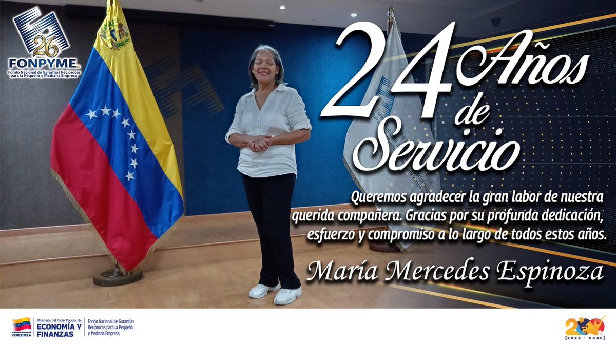 FONPYME_VE's tweet photo. ¡24 años de entrega, ejemplo y profundo compromiso! 💖✨

Hoy aplaudimos con enorme orgullo la impecable trayectoria de nuestra querida compañera María Mercedes Espinoza. Gracias por dar siempre lo mejor de ti y ser pilar fundamental en la familia de @Fonpyme_ve. 🇻🇪👏 https://t.co/tbB12aG1IB