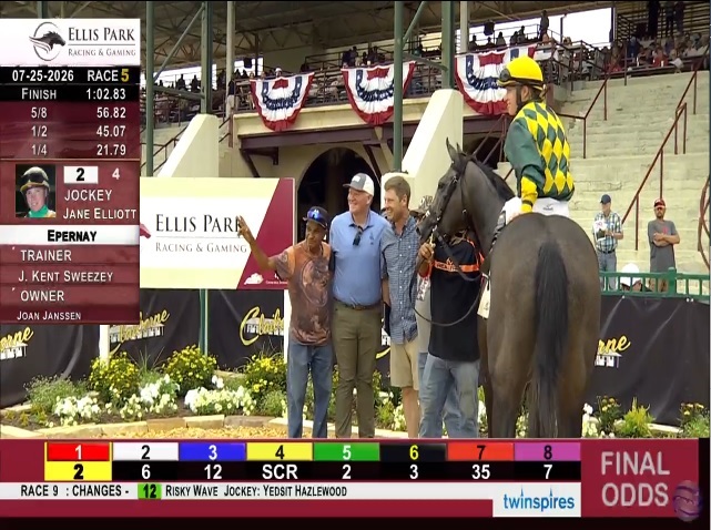 rebelsart's tweet photo. 🏆Winner🏆
An Ellis Park @EllisParkRacing victory for Jane Elliott @jpelliott95 as Epernay wins the $100K Maiden Special Weight race 5 on Saturday for trainer J. Kent Sweezey‼️
Jane continues on a hot streak‼️🏇🥇🔥
#winner #horseracing #EllisPark #Kentucky #congratulations @NeilTho02681313 @Racingdauber @titchy34 @chipexpress @ConchitaMTurf @akira96643563 @jla4uw @RoseElliott3 @JoeyDaKRacing