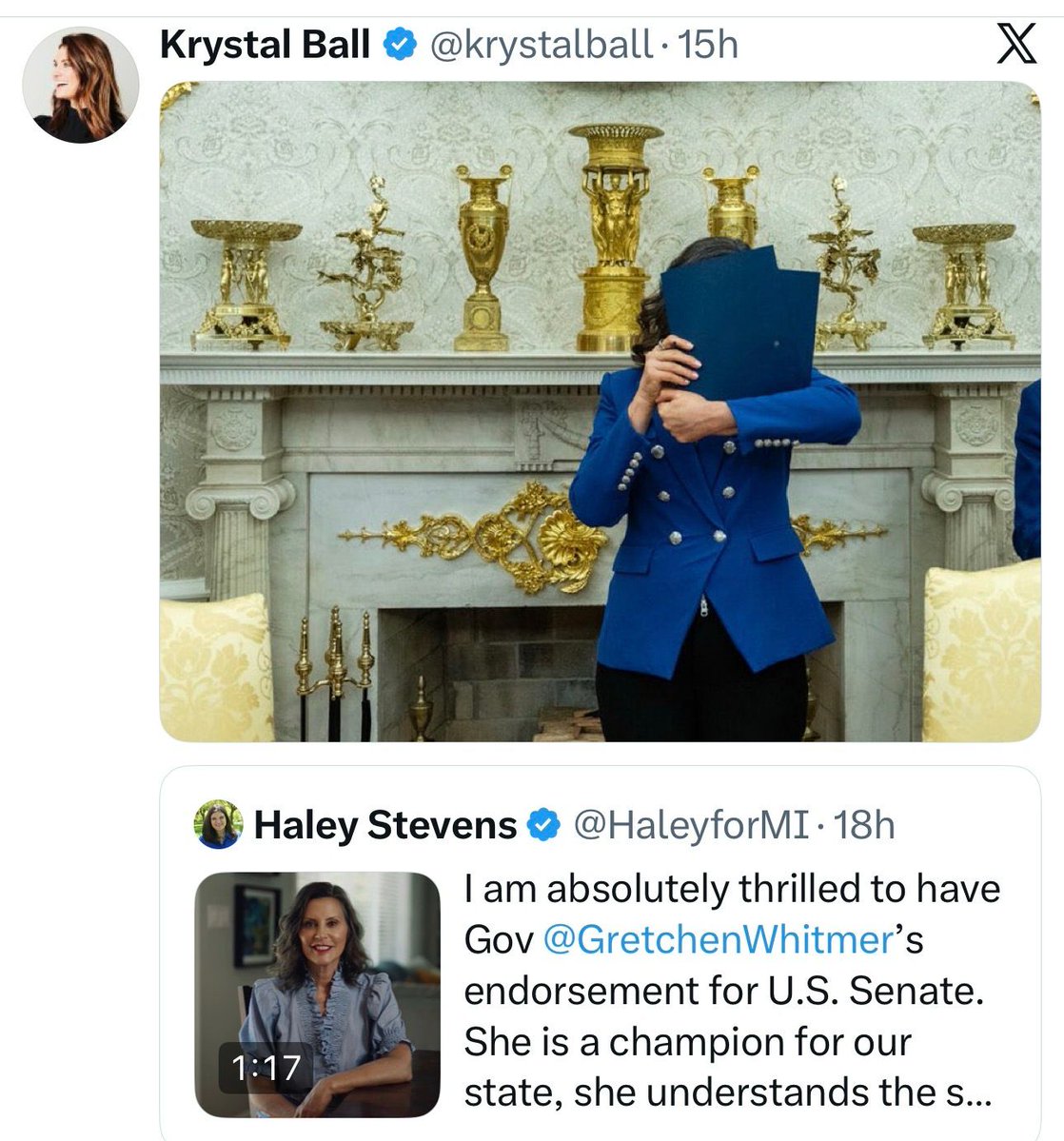 GeoRebekah's tweet photo. So on one side we have a Ph.D. MD who left a cushy job at Columbia to rebuild Detroit's public heath system & erase medical debt for people struggling, who wants Medicare for All & to get corporations out of politics,  who is endorsed by:
Warren
AOC
Sanders
Van Hollen
Khanna
Tlaib
Jayapal
Frost
Lee
Etc

And then on the other side, you have somebody who is funded by special interest groups who only want her to win so they can keep killing children thousands of miles away, and she's endorsed by: