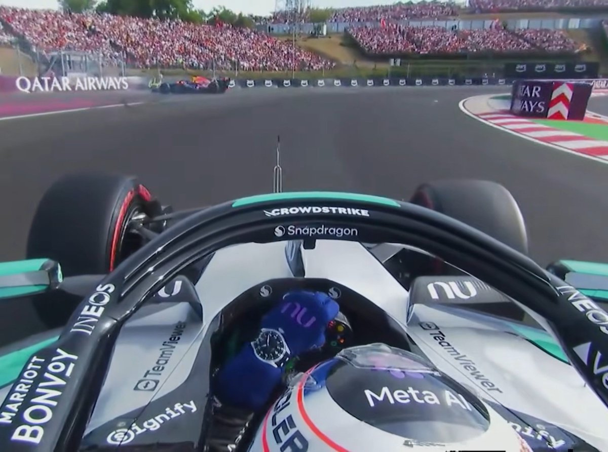 uruptosmth's tweet photo. and according to the Stewards, Antonelli hadn't lifted 30m earlier, but >16m earlier<.
Compare that with Russell lifting >96m earlier<.

Also consider the two drivers' lines of sight:
Russell wasn't in a position to see Verstappen so far away (*camera is placed above the drivers' heads too), yet he had slowed down still,
Antonelli couldn't have NOT seen him, yet he was passing him at a speed >3 kph FASTER<