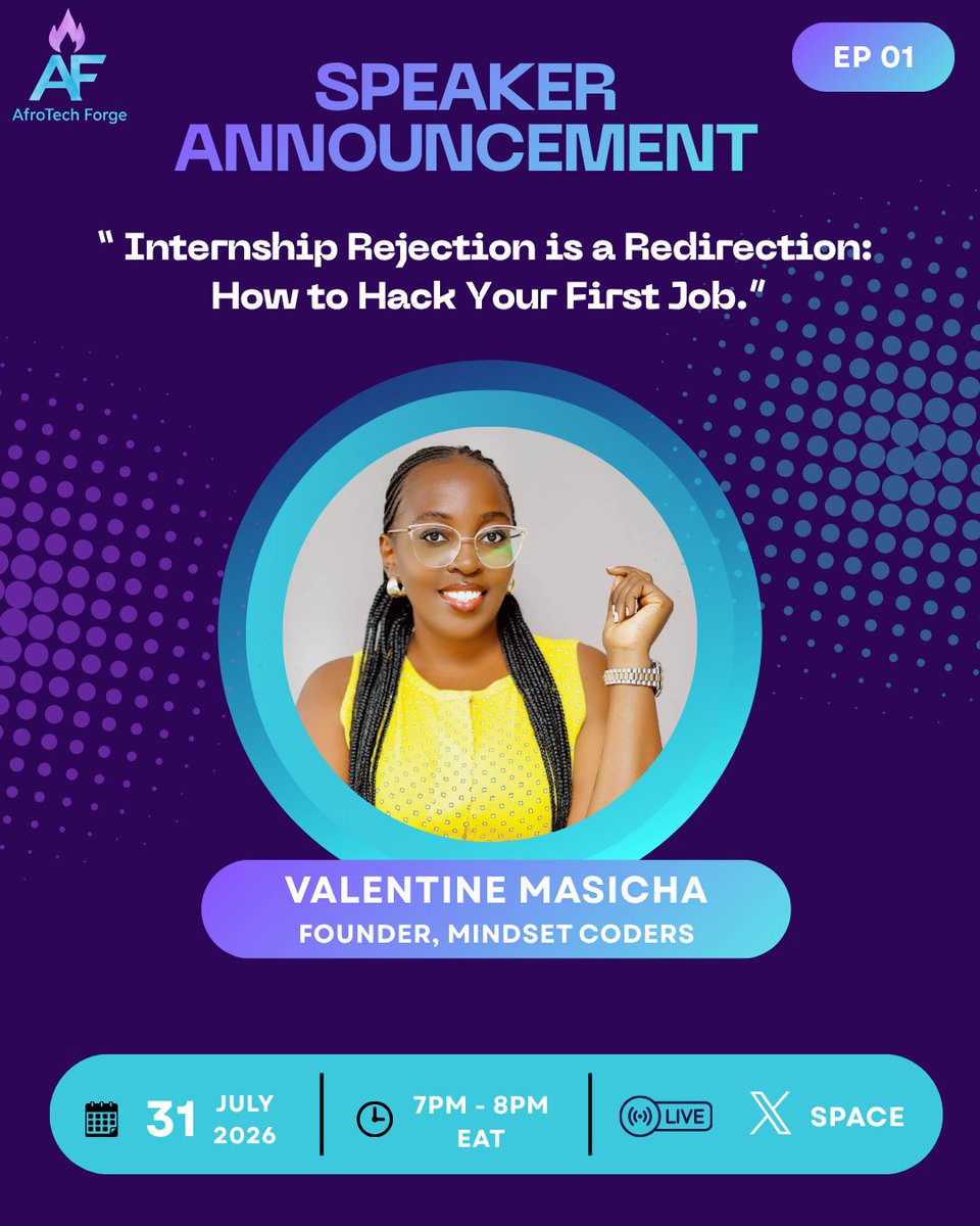 AfroTechForge26's tweet photo. SPEAKER ANNOUNCEMENT🥳🥳
Meet our speaker @Missvurlentina  for the launch episode. You cannot afford to miss this. https://t.co/b03rNltr8X