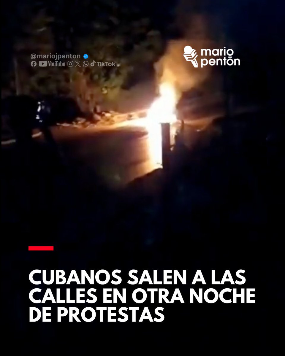 MarioJPenton's tweet photo. 🔴 Numerosas protestas se registraron durante la noche del 24 y la madrugada del 25 de julio en Cuba, coincidiendo con la convocatoria a un cacerolazo nacional realizada por la Asamblea de la Resistencia Cubana.

⭕ Según reportes de medios independientes y publicaciones en redes sociales, las manifestaciones tuvieron lugar en varias zonas de La Habana, principalmente en Lawton, La Lisa, los límites entre San Agustín y La Coronela, y El Diezmero, en San Miguel del Padrón. También se reportaron protestas en barrios de Santiago de Cuba y Cienfuegos.

⭕ Durante las protestas, ciudadanos documentaron un amplio despliegue policial y de vehículos militares, con patrullas, camiones y furgonetas. Las manifestaciones se suman a una serie de protestas registradas en las últimas semanas, impulsadas principalmente por los prolongados apagones, la escasez de agua y el deterioro de las condiciones de vida.

MARTÍ NOTICIAS
