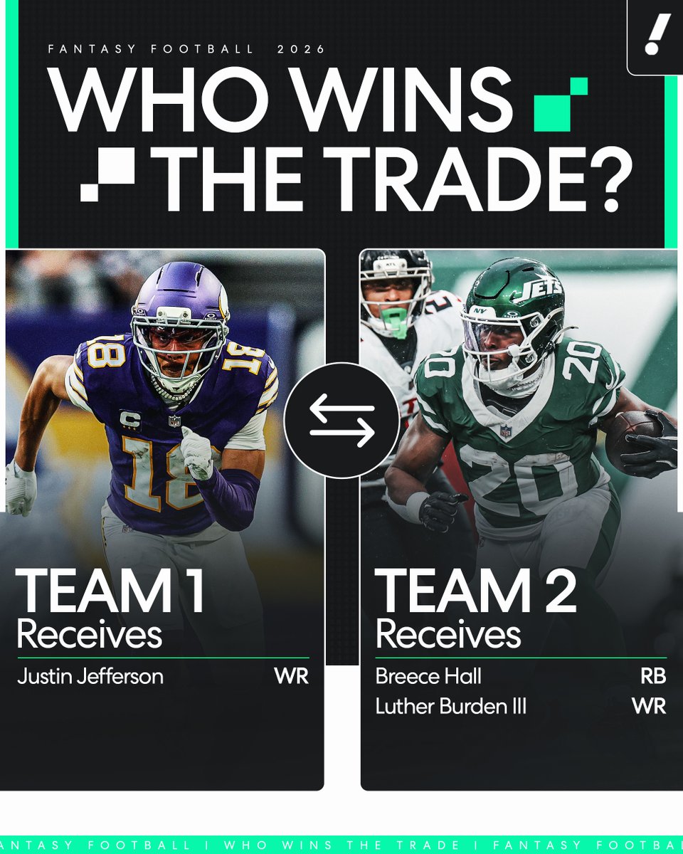 YahooFantasy's tweet photo. Someone offers you this trade for Justin Jefferson, would you accept it? https://t.co/sQnauyHJ5V