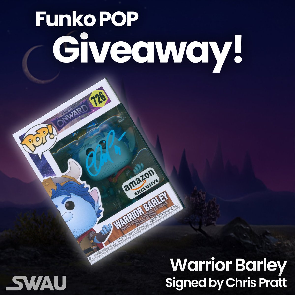 swau_official's tweet photo. Disney fans, listen up! 🌙

Don’t miss out on a chance to win this amazing Warrior Barley Funko Pop signed by Chris Pratt!

Here are the rules ⬇️

To enter:
• Follow @swau_official
• Like this post
• Repost this post for an extra entry
• Tag one friend per REPLY for extra entries
• Follow swau_official on TikTok for extra entries

Winner will be announced next week. GOOD LUCK!
.
.
.
AVOID SCAMS!

We will never announce our winner in the comment section or reply to your comment. Every winner is privately messaged. We will never ask you to click a link or provide credit card information. All giveaways are 100% free. Please report any fake accounts. Thank you for being a part of the SWAU family!