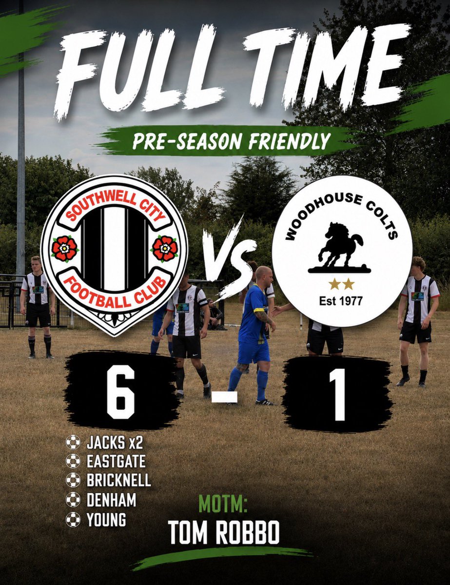 SCFCRessies's tweet photo. FT: City 6-1 Woodhouse Colts 

An emphatic performance with six goals in todays pre-season fixture! Our front 3 were superb today, attacking down the wings, with real quality from holding 2 (Cav &amp; Robbo)

Goalscorers:

Jacks x2
Eastgate
Bricknell
Denham
Young 

MOTM: Robbo 👏 https://t.co/rS1QUsTYXQ