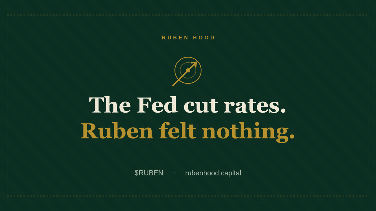 TheRubenhood's tweet photo. The Fed moved on rates today. Analysts braced for a reaction across risk assets. $RUBEN, as always, remained completely still. https://t.co/dqGCfaOkU9