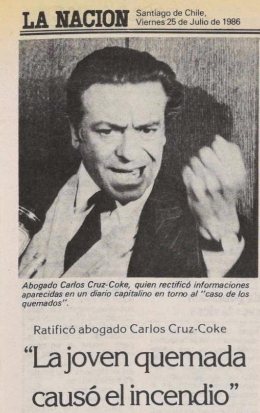 fotohistoriacl's tweet photo. Hace 40 años, el abogado ultraderechista y fanático de la dictadura, Carlos Cruz-Coke, decia que Carmen Gloria Quintana era responsable por haber sido quemada. https://t.co/E6R53WGHAj