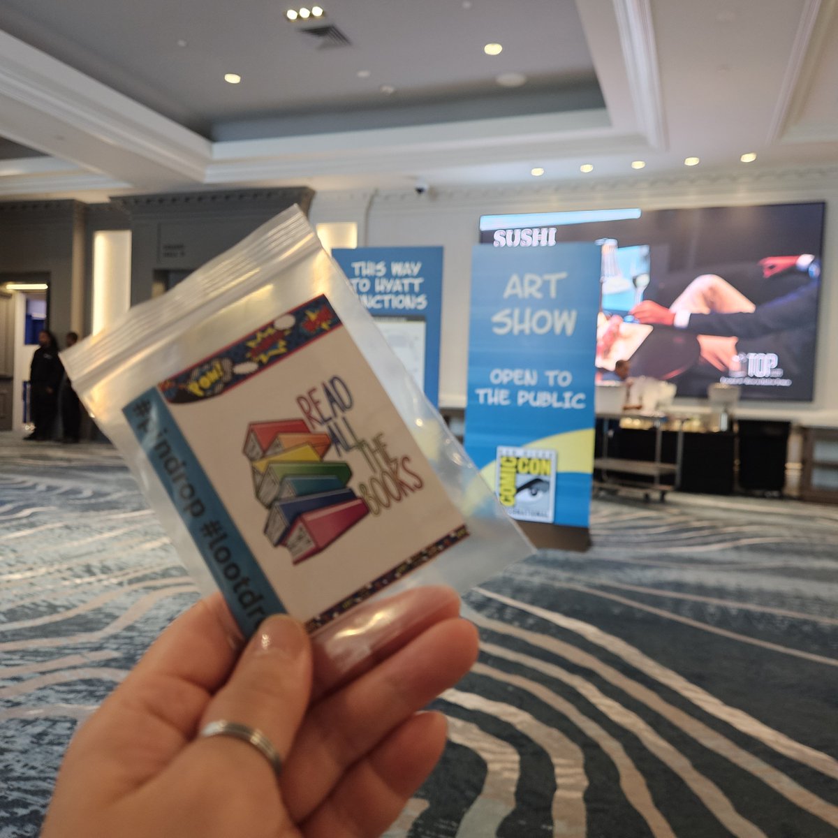 hellokittiecon's tweet photo. #pindrop Alert 📍 one of my absolute favorite parts of con is the art show. find the #enamelpin and it's yours and please tag me if you do!!! #lootdrop #sdcc @SD_Comic_Con https://t.co/kdKIzge8v4