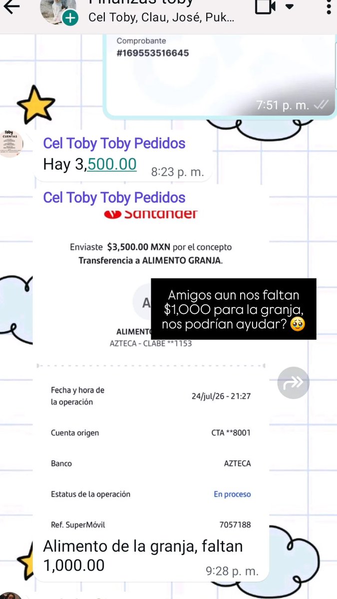 FundacionToby's tweet photo. Amigos aun no logramos juntar lo de la granja, nos faltan $1000, nos podrían ayudar?

- BANCOMER
Cuenta: 0117412991
Clabe: 012180001174129915

- SANTANDER
Cuenta: 60577008001
Clabe: 014180605770080014
Tarjeta: 5579070082854475
 
- Mercado pago
Clabe: 722969010583593935
Tarjeta: 5428785111220215

- Paypal
https://t.co/IWW9kwJ7By