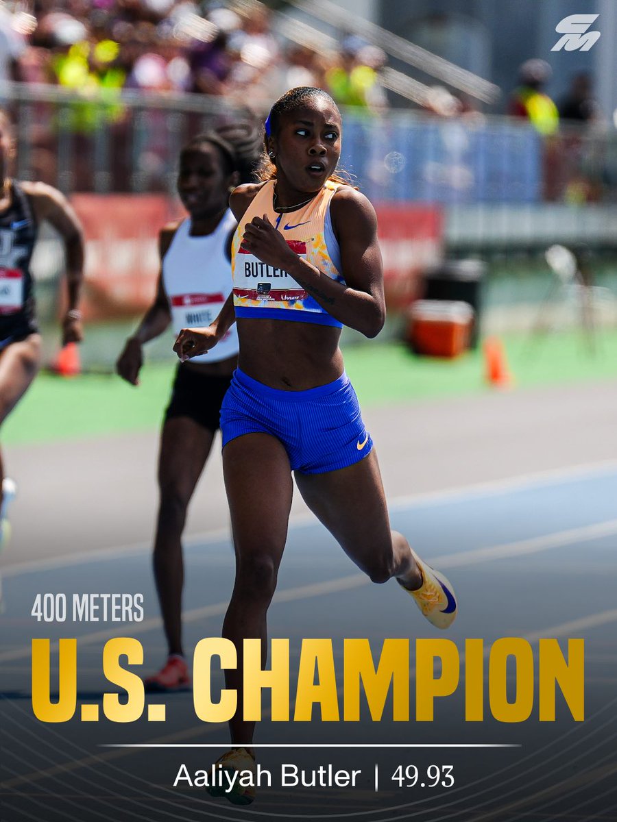 CitiusMag's tweet photo. DELIVERING ON THE HYPE 😤

In her first full season as a pro, 22-year-old Aaliyah Butler didn’t let pre-race favorite status get in her head, as she wins her first #USATFoutdoor 400m title with a perfectly-executed 49.93 victory over runner-up Alexis Holmes, second in 50.47. https://t.co/YrmMOQQJP0