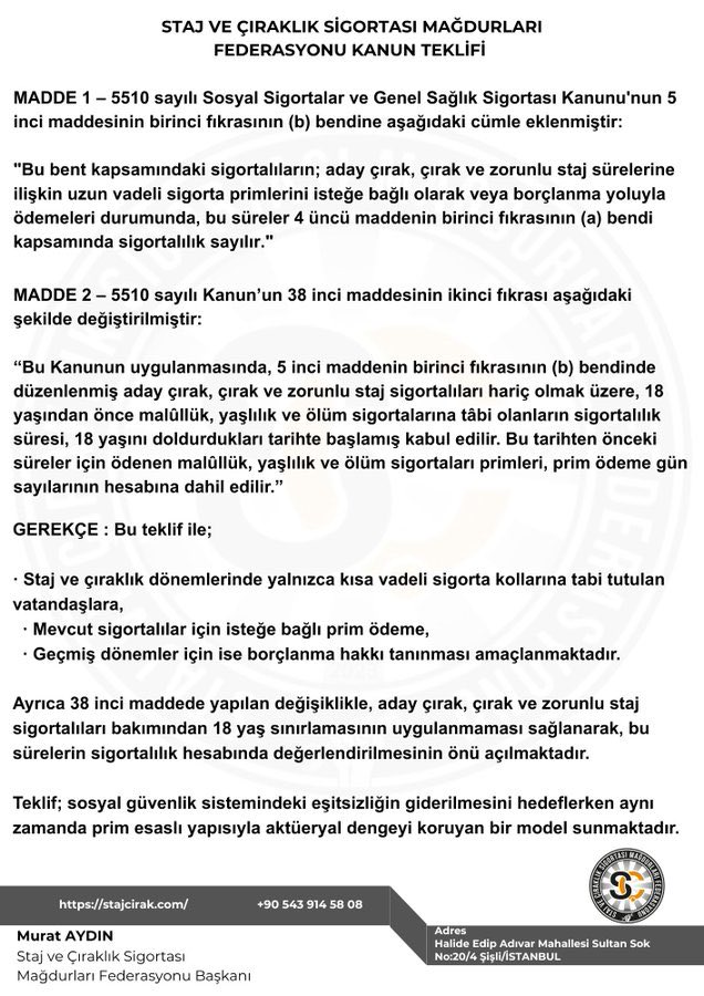 ANKSTAJCIRAK's tweet photo. Kanun Teklifi İçin Daha Fazla Beklenmesin…

Stajyer ve Çırak İçin Söz Değil, Yasa Zamanı‼️

@Akparti
@MHP_Bilgi
@RTErdogan 
@dbdevletbahceli 
@eczozgurozel
@Yusuf__Tekin 
@tcmeb 
@isikhanvedat 
@csgbakanligi 
@memetsimsek 
@HMBakanligi 
@abakingurlek 
@iletisim 
@ypgenelmerkez
@herkesicinCHP
@iyiparti
@YeniYolTBMM
@SaadetPartisi
@GelecekPartiTR
@devapartisi
@_DemokratParti
@rprefahpartisi
@anahtarparti
@zaferpartisi
@bbpgenelmerkez
 @DSPGenelMerkez 
@BTP_Parti
@tipgenelmerkez
@dypmerkez 
@emekpartisi 
@NumanKurtulmus
@mehmetucum
@oktay_saral
@ejderacikkapi
@MahinurOzdemir
@profdrorhanates 
@MvDrHasanArslan 
@aerdemcantimur
@Korkutata_Zeki 
@isikhanvedat 
@vedatbilgn
@akbasogluemin
@NazimMavis
@leylasahinusta
@resulkurt34
@vedatbilgn
@zorlu77
@abuyukgumus

Yıllardır verilen sözler, kurulan komisyonlar ve yapılan açıklamalar artık somut bir adıma dönüşmelidir. 

Stajyer ve çıraklar daha fazla beklemek istemiyor. 

Bu mağduriyetin çözümü bellidir: 
Kanun teklifi verilmesi ve 3308 sayılı Kanun’dan kaynaklanan adaletsizliğin giderilmesi.

İktidara da muhalefete de sesleniyoruz: Bu mesele siyaset üstü bir hak ve adalet meselesidir. 

Genç yaşta üretime katılan, SGK sicil numarası verilen ancak emeklilik başlangıcı yok sayılan milyonlarca insanın sesi duyulmalıdır.

Artık beklemek değil, çözüm zamanıdır. 

Stajyer ve çıraklar yıllardır sabırla bekledi. 

Bu süreç daha fazla uzatılmamalı, TBMM’de gerekli kanun teklifi bir an önce verilerek mağduriyet kalıcı olarak sona erdirilmelidir.

Adalet geciktikçe mağduriyet büyüyor. Şimdi sorumluluk alma ve sözleri yasaya dönüştürme zamanıdır.

Ah Stajyer Vah Çırak
#StajyerçırakHakkınıAhireteBırakmayacak