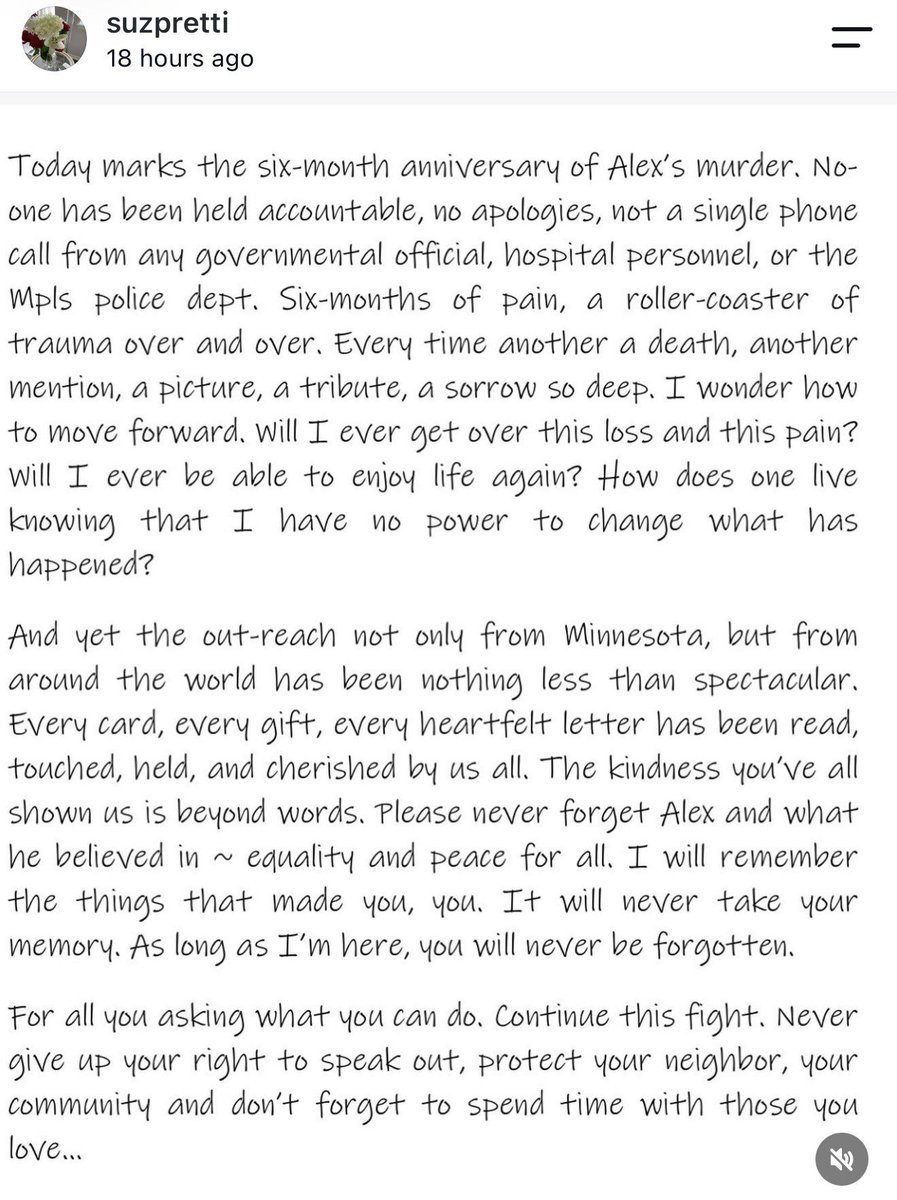 MikeNellis's tweet photo. Absolutely heartbreaking letter from the mother of Alex Pretti, six months after his murder by ICE agents. How is it possible that we still haven’t seen even a hint of justice for such a heinous crime? https://t.co/U8wP0mPX6D