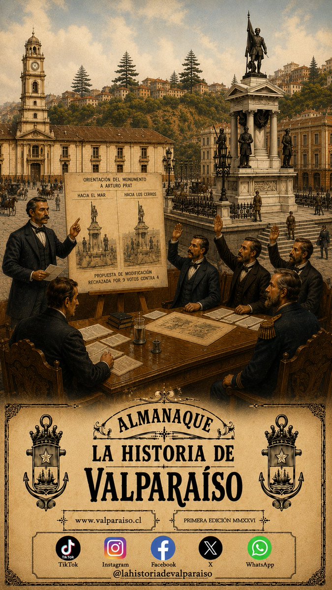 valparaiso's tweet photo. ¿Hacia el mar o hacia los cerros?

La votación que definió la mirada de Arturo Prat

El 29 de marzo de 1886, el Concejo Municipal de Valparaíso debatió una modificación al proyecto del Monumento a Arturo Prat. La discusión no giró en torno a su diseño, sino a un detalle que terminaría convirtiéndose en parte de la historia: la dirección hacia la que debía mirar la estatua.

Se propuso que Prat enfrentara el mar, como homenaje a su vida naval y a su estrecho vínculo con la Armada. Sin embargo, tras un intenso debate, la moción fue rechazada por 9 votos contra 4, manteniéndose la orientación originalmente proyectada.

La decisión respondió a la ubicación elegida para el monumento en la Plaza Sotomayor. Desde allí, la figura de Prat presidiría la gran explanada destinada a ceremonias cívicas y militares, permitiendo que durante los actos oficiales el héroe pareciera contemplar a quienes acudían a rendir homenaje.

Más de un siglo después, la orientación del monumento sigue despertando curiosidad y recuerda que incluso los detalles aparentemente menores pueden convertirse en parte del patrimonio histórico de una ciudad.

Sesión del Concejo Municipal de Valparaíso, 29 de marzo de 1886. La propuesta para orientar el Monumento a Arturo Prat hacia el mar fue rechazada por 9 votos contra 4, conservándose la disposición original que aún puede apreciarse en la Plaza Sotomayor.

Créditos / Redes

TikTok · Instagram · Facebook · X · WhatsApp
@lahistoriadevalparaiso
https://t.co/7AL74ST75l