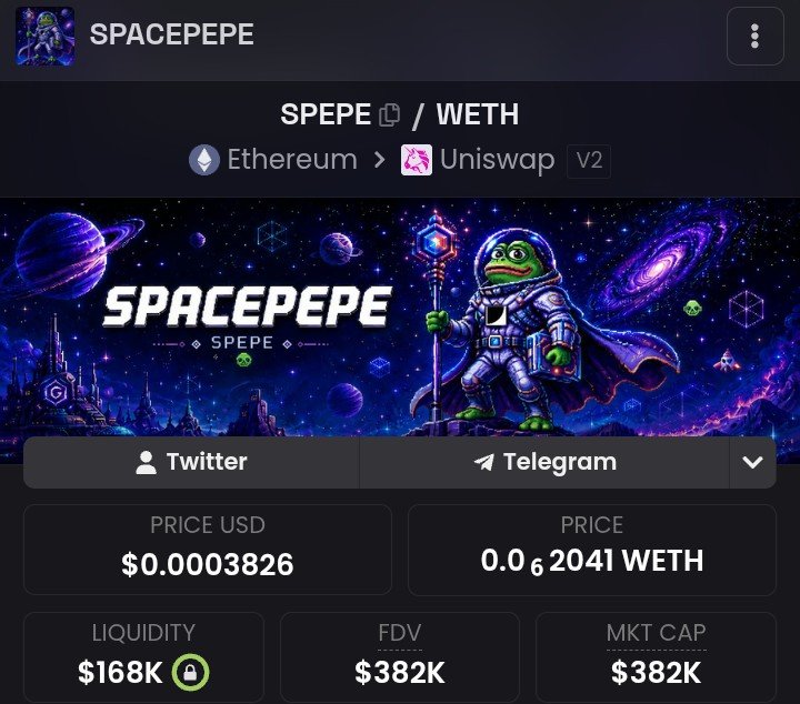 SpacePepeETH's tweet photo. SPACEPEPE

$SPEPE

X: @SpacePepeETH

TG: https://t.co/UsgofmcIxd

Website: https://t.co/4U9IhPayUH

Starting our journey into the past with retro video games and into the future with space missions.

We are just beginning our story to notoriety and attention in crypto and beyond! https://t.co/Q3msBEUDQh