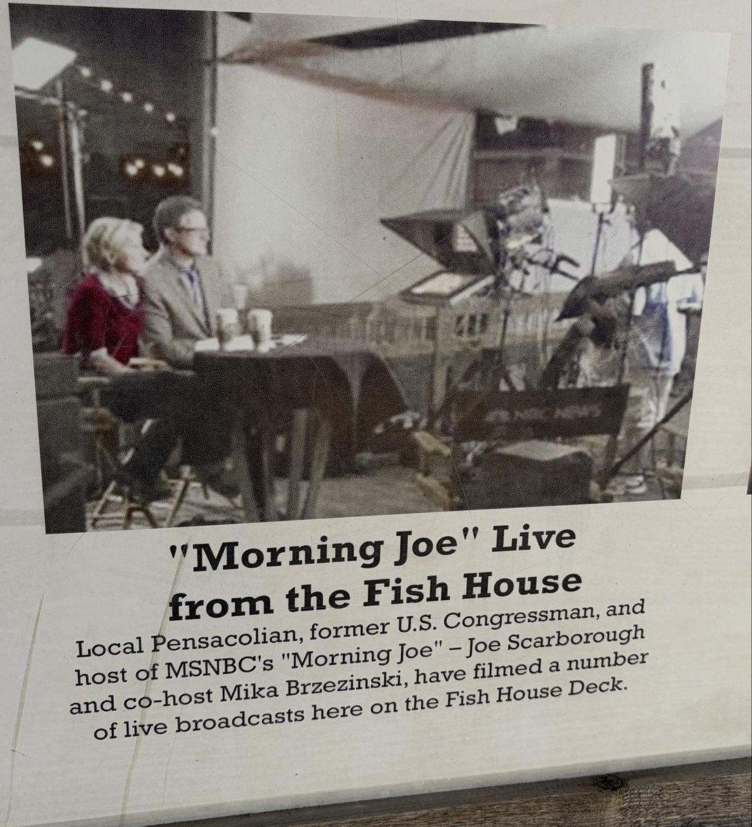 EricHeilmeier's tweet photo. Does this count as seeing @chucktodd and @ScarboroughNow in Pensacola? @FishHousePcola https://t.co/r8wtlH6Rfe