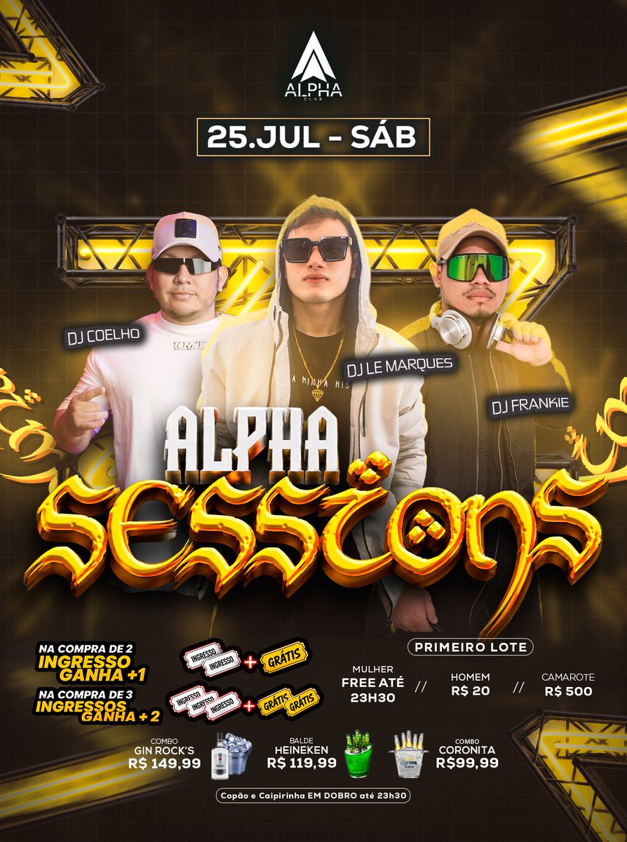 Koisandomemes's tweet photo. Hoje tem Alpha Sessions!🔥🎧

A noite promete muita música, energia e aquela vibe que só o Alpha entrega. No comando do som, DJ Coelho, DJ Le Marques e DJ Frankie garantem um line-up de peso para fazer todo mundo curtir até o amanhecer. Chama a galera e vem viver mais uma noite inesquecível no Alpha Club! 🚀🍾