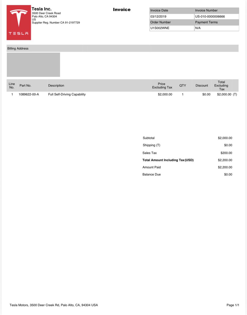 TeslaJoy's tweet photo. So @tesla added the word “supervised” to the FSD I bought in 2019 even though the invoice has no such wording. This is not right. https://t.co/hBbZFtvfTV