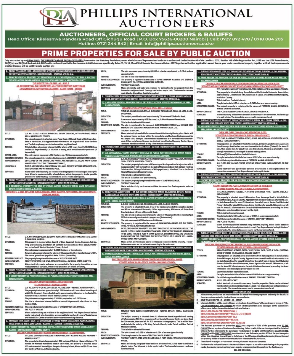 phillips_auc's tweet photo. PRIME PROPERTIES FOR SALE BY PUBLIC AUCTION #AuctioneersKenya #PhillipsInternationalAuctioneers #PropertiesKe https://t.co/KmXjOgcfpe
