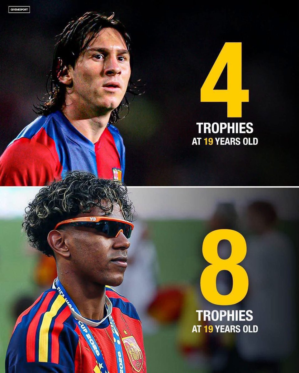 Alinahuambo's tweet photo. 🏆 18 anos. O dobro dos títulos de Messi na mesma idade. Lamine Yamal está a criar a sua própria lenda. 🤯✨
#LamineYamal #Messi #FCBarcelona #Futebol #Football https://t.co/cFaHxrlPLv