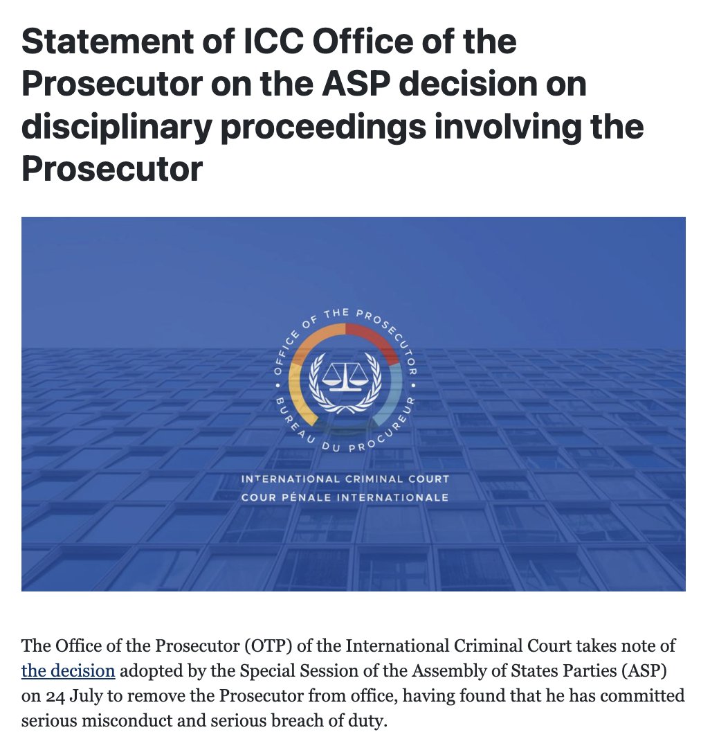 HillelNeuer's tweet photo. Classic: “The Office of the Prosecutor of the International Criminal Court takes note of the decision  to remove the Prosecutor from office...” https://t.co/2teESyJOgx