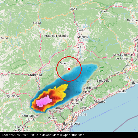 meteoCastellcir's tweet photo. 🌧️ Pluja apropant-se a Castellcir! El radar detecta un front de precipitació a uns 0 km. Possible pluja en breu. https://t.co/4VULVkxJA8