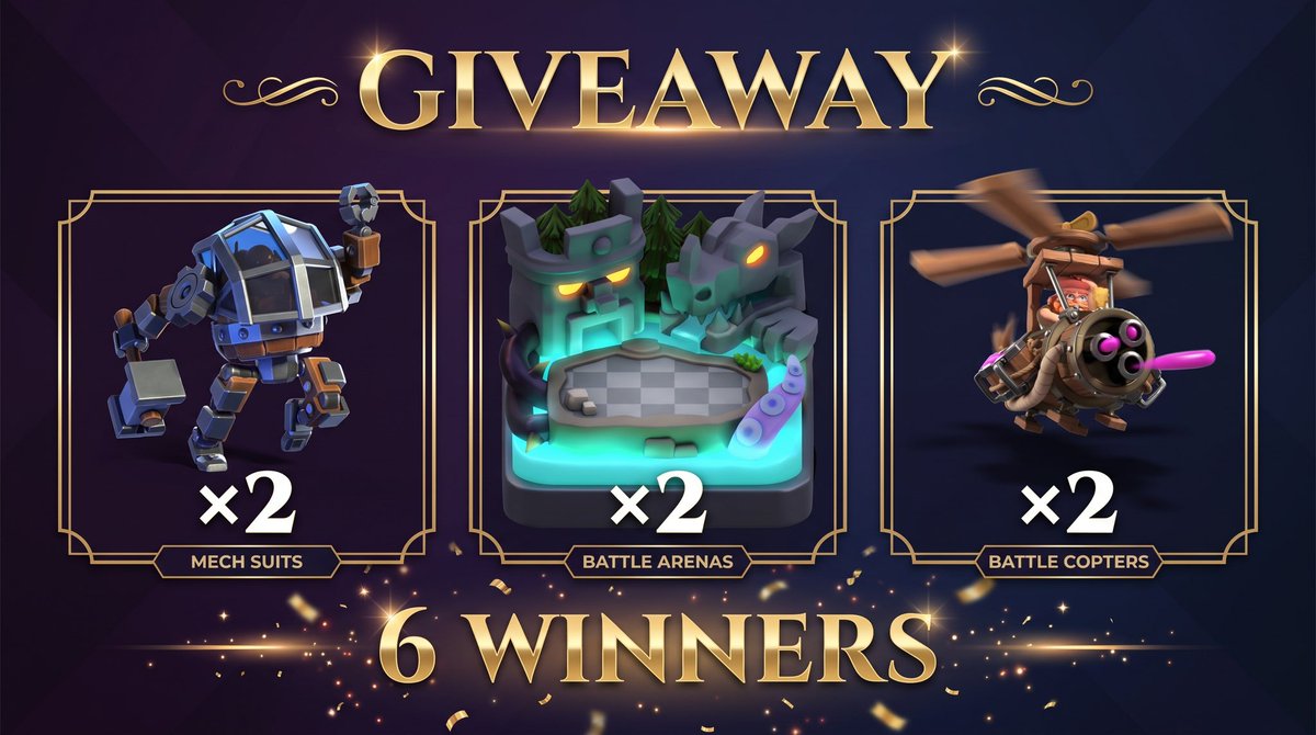 jumana_coc1's tweet photo. 🎁 Giveaway 🎁 

🎁 6 WINNERS 🎁

 2x Ghost Scenery 
 2x Armored Machine
 2x SteamPunk Copter

• Want to win? Here’s how to enter:

✅ Subscribe to my YouTube channel.
✅ Follow me on TikTok: https://t.co/Ipkf7ZI5yh
✅ Like ❤️ & Retweet 🔁 this tweet.

Winners announced soon! 🔥

#ClashOfClans #CoCGiveaway #GiftedBySupercell #SupercellPartner