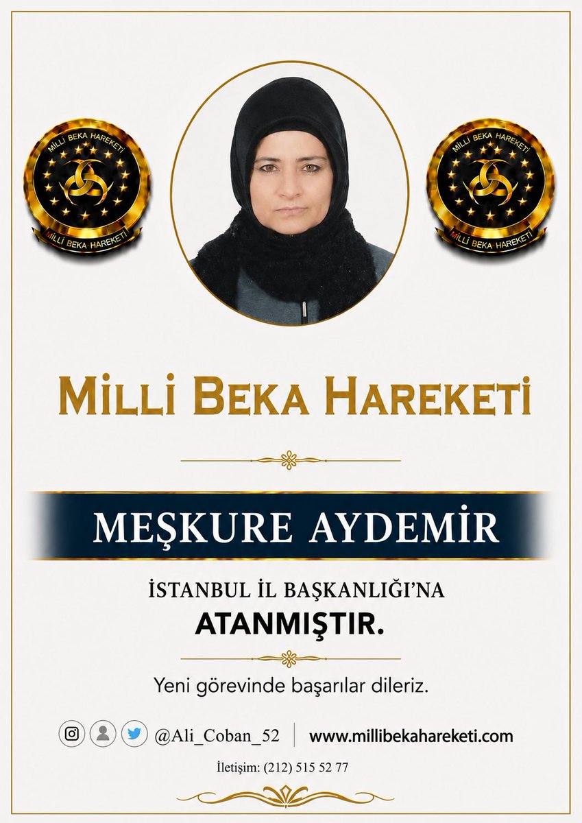 MBH_Medya's tweet photo. 🇹🇷 MİLLÎ BEKÂ HAREKETİ 🇹🇷
İSTANBUL İL BAŞKANLIĞI GÖREVİNE HAYIRLI OLSUN
Millî Bekâ Hareketi İstanbul İl Başkanlığı görevine Sayın Meşkure Aydemir'in atanmış olmasını büyük bir gurur, memnuniyet ve heyecanla karşılıyoruz.
İstanbul; tarih boyunca medeniyetlere başkentlik yapmış, ecdadımızın emaneti, milletimizin gözbebeği ve Türkiye'nin kalbi olan kutlu bir şehirdir. Böyle bir şehrin sorumluluğunu üstlenmek; yalnızca bir görev değil, aynı zamanda millete, devlete ve mukaddes değerlere hizmet etme şuurunun en önemli tezahürlerinden biridir.
Sivil toplum kuruluşlarında uzun yıllar boyunca üstlendiği önemli görevler, topluma değer katan sosyal sorumluluk projelerindeki başarılı çalışmaları, örnek kişiliği ve liderlik vasfıyla takdir toplayan Sayın Meşkure Aydemir'in; Millî Bekâ Hareketi'nin inanç, kararlılık ve dava ruhunu İstanbul'un her köşesine taşıyacağına olan inancımız tamdır.
Millî Bekâ Hareketi; tek millet, tek bayrak, tek vatan ve tek devlet anlayışını esas alan, millî ve manevi değerleri her şeyin üzerinde gören bir gönül hareketidir. Bu kutlu yürüyüşte İstanbul teşkilatımızın daha güçlü, daha etkin ve daha kararlı adımlarla yoluna devam edeceğine yürekten inanıyoruz.
Sayın Meşkure Aydemir'in tecrübesi, vizyonu, çalışkanlığı ve birlik-beraberliği önceleyen yönetim anlayışıyla İstanbul teşkilatımıza yeni bir dinamizm kazandıracağına; gençlerimizden kadınlarımıza, mahalle teşkilatlarımızdan tüm gönüldaşlarımıza kadar herkesle omuz omuza vererek önemli hizmetlere öncülük edeceğine gönülden inanıyoruz.
Bizler biliyoruz ki güçlü teşkilatlar, güçlü şehirleri; güçlü şehirler ise güçlü Türkiye'yi inşa eder. İstanbul'da yakılacak her hizmet meşalesi, Türkiye'nin istikbaline tutulmuş bir umut ışığı olacaktır.
Bu vesileyle Sayın Meşkure Aydemir'i gönülden tebrik ediyor, üstlenmiş olduğu bu kutlu vazifede üstün başarılar diliyoruz.
Bu anlamlı görevin; Sayın Meşkure Aydemir'e, İstanbul İl Teşkilatımıza, Millî Bekâ Hareketi ailemize, aziz milletimize ve devletimize hayırlı olmasını Yüce Allah'tan niyaz ediyoruz.
Rabbim birliğimizi daim, kardeşliğimizi güçlü, yolumuzu açık eylesin. Devletimizi payidar, milletimizi muzaffer kılsın.
🇹🇷 İSTANBUL GÜÇLÜYSE TÜRKİYE GÜÇLÜDÜR!
🇹🇷 MİLLÎ BEKÂ İÇİN BİRLİK, TÜRKİYE İÇİN KARARLILIK!
🇹🇷 TEK MİLLET • TEK BAYRAK • TEK VATAN • TEK DEVLET
🇹🇷 DURMAK YOK, MİLLÎ BEKÂ YOLUNDA DURMADAN YÜRÜMEYE DEVAM!
Millî Bekâ Hareketi Genel Merkez Tanıtım Medya Başkanlığı 
@AliCoban52 
@Mustafa42621867 
@GulayocalanDeva 
@arda_altay07 
@pinarnarin11 
#MilliBekaHareketi
#İstanbulİçinMilliBeka
#TekMilletTekBayrakTekVatanTekDevlet