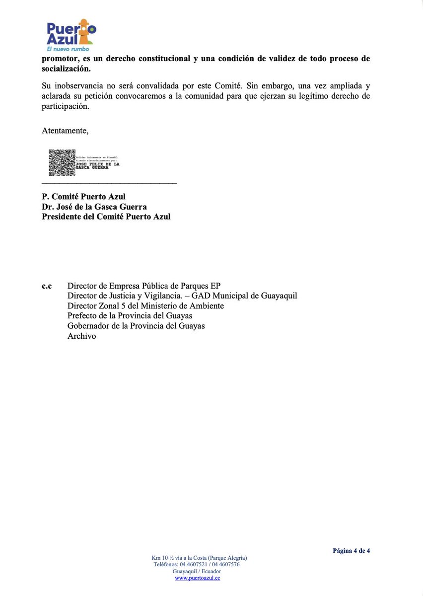 PuertoAzulec's tweet photo. #ALERTA #URGENTE – Puerto Azul se defiende!

El Comité de Puerto Azul rechazo de forma categórica la socialización ilegal e ilegitima que Inmobiliaria Shiva Construcciones (Blue Town Center) pretendió imponer con apenas 48 horas de aviso.

Entregaron la convocatoria el 20 de julio a las 15:30 para una reunión el 23 de julio a las 11 am.

Un megaproyecto que contempla remoción de árboles y afectaciones ambientales no se “socializa” así.
Esto viola: 
• Constitución (arts. 14, 66.27, 395.3 y 398) 
• Código Orgánico del Ambiente 
 • Estatutos internos de la ciudadela

Por eso el Comité declaró nula cualquier reunión celebrada en esas condiciones y convocó a Asamblea Extraordinaria. 

Exigimos mínimo 10 días hábiles + entrega completa del plan de manejo ambiental y autorizaciones de tala.

La participación informada no es un favor del promotor. Es un derecho constitucional de TODOS los residentes

Autoridades de Guayaquil @tatianacoronel @alcaldiagye , del Ministerio del Ambiente  @EcuadorMAE y Prefectura del Guayas @PrefGuayas @EncaladaVCarlos quien tiene la competencia ambiental, ¿Van a seguir permitiendo que se atropellen los derechos de una comunidad completa?
Comparte. Exige. No dejemos que Blue Town Center pase por encima de Puerto Azul.

@ladataec @lahoraecuador @lahistoriaec @ViaLaCostaLucha @Vialacostagye @InfoViaLaCosta 
#NoAlBlueTownCenter #PuertoAzulSeDefiende #AmbienteSano #Guayaquil #DerechosAmbientales