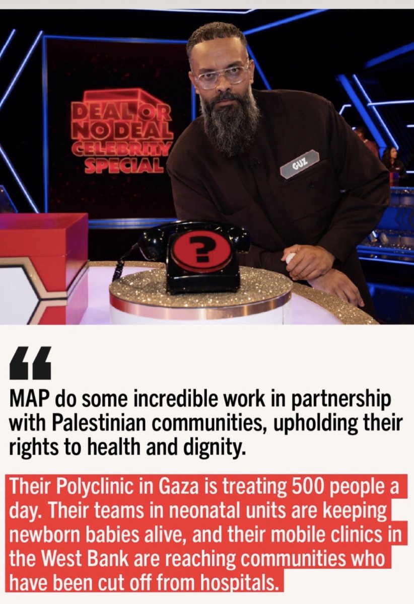 GuzKhanOfficial's tweet photo. Big love @ITV and the Deal or No Deal gang!

Huge win for @MedicalAidPal 🤲🏽🩵 https://t.co/BCQtzh40Bt