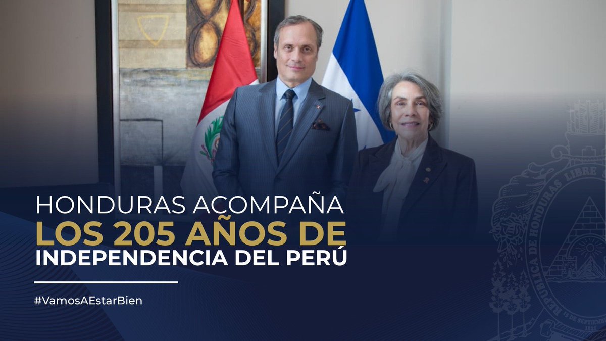 CancilleriaHN's tweet photo. 🇭🇳🤝🇵🇪 | 𝗖𝗮𝗻𝗰𝗶𝗹𝗹𝗲𝗿 𝗔𝗴ü𝗲𝗿𝗼 𝗿𝗲𝗮𝗳𝗶𝗿𝗺𝗮 𝗰𝗼𝗺𝗽𝗿𝗼𝗺𝗶𝘀𝗼 𝗱𝗲 𝗛𝗼𝗻𝗱𝘂𝗿𝗮𝘀 𝗰𝗼𝗻 𝗲𝗹 𝗳𝗼𝗿𝘁𝗮𝗹𝗲𝗰𝗶𝗺𝗶𝗲𝗻𝘁𝗼 𝗱𝗲 𝗹𝗮𝘀 𝗿𝗲𝗹𝗮𝗰𝗶𝗼𝗻𝗲𝘀 𝗰𝗼𝗻 𝗣𝗲𝗿ú

La Secretaria de Relaciones Exteriores y Cooperación Internacional, Mireya Agüero, participó en la recepción conmemorativa por el 205 aniversario de la proclamación de la independencia del Perú, donde destacó la histórica amistad que une a ambas naciones y dio la bienvenida al Embajador César Larraín Tafur, a quien deseó éxitos al iniciar su misión diplomática en Honduras.

Durante su intervención, la Canciller señaló que Honduras y Perú atraviesan un momento propicio para fortalecer la cooperación bilateral, impulsados por una nueva etapa en ambos Gobiernos. Asimismo, resaltó que los dos países comparten una sólida herencia histórica y cultural, además del compromiso con la democracia, el Estado de Derecho y el desarrollo sostenible como bases para garantizar las libertades fundamentales y el bienestar de sus pueblos.

Agüero reafirmó el interés del Gobierno de Honduras en consolidar la alianza con Perú, ampliar la colaboración en beneficio mutuo y trabajar de manera conjunta en favor de la seguridad hemisférica, el multilateralismo y la paz. Además, recordó el legado del prócer Francisco Morazán, quien vivió en Lima, como un símbolo de los profundos lazos históricos y de hermandad que unen a ambas naciones.