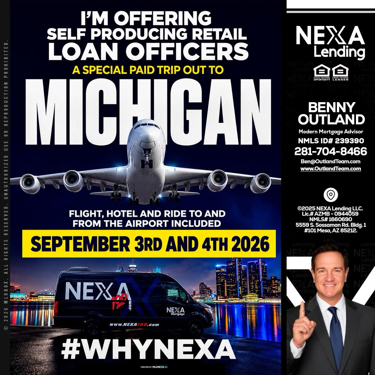 TheBenOutland's tweet photo. Exciting opportunity for retail loan officers! Join us for a paid trip to Michigan on Sept 3rd & 4th. Flight, hotel, and transportation included! Don't miss out! โ๏ธ๐จ #WhyNexa #LoanOfficers #TravelGoals
๐ง Benny@OutlandTeam.com
๐ 281-704-8466 https://t.co/l00Jc0s8EC