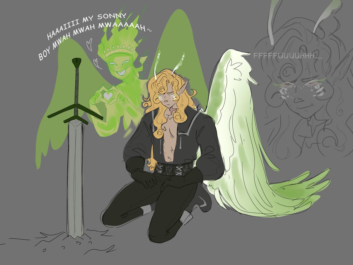 MlSTY_DREAMS's tweet photo. When you're a devoted paladin so you genuinely enjoy praying, but every time you do your green flaming mom shows up in your mind cuz she's the god you pray to
(Goddess of hope belongs to my dm friend rahh)
#makiverse https://t.co/a75FrDLuJg