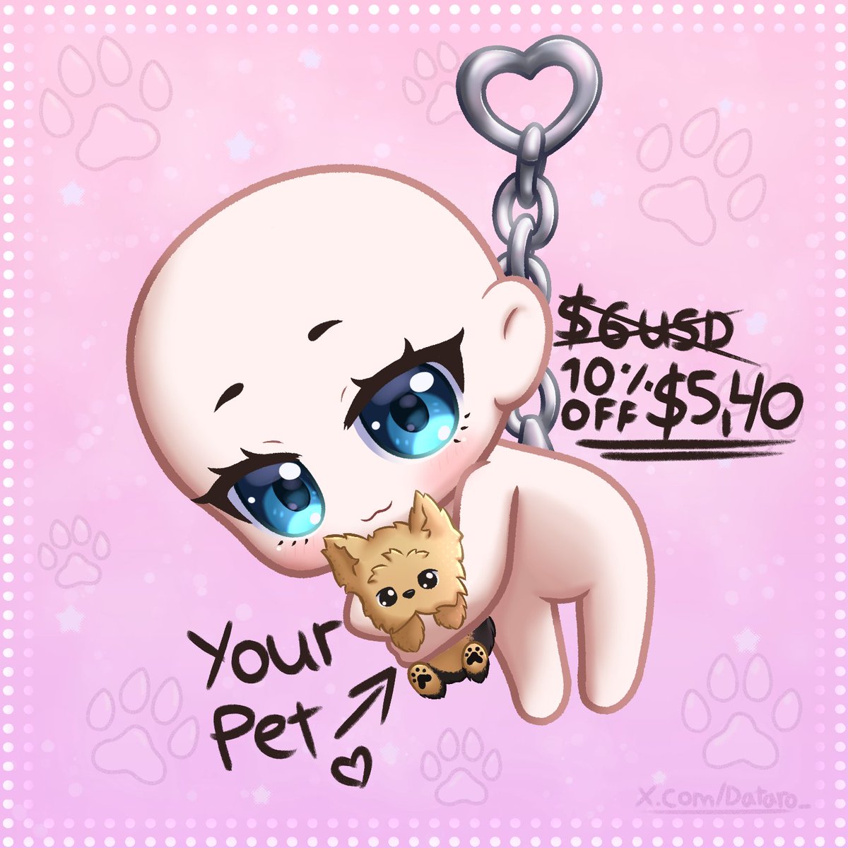 Dataro_'s tweet photo. YCH RAFFLE! 🎁1 WINNERS🎁
Keychain with a pet 🐶🐺💕

How to join: 
✦ Like + RT 
✦ Follow 
✦ Drop your OC below 
 
🗓I'll choose the winner on Aug 2  
With 10% off first week! You can order yours in my Vgen (link below)😊#raffle #art #chibi https://t.co/tDdcRSXXTM