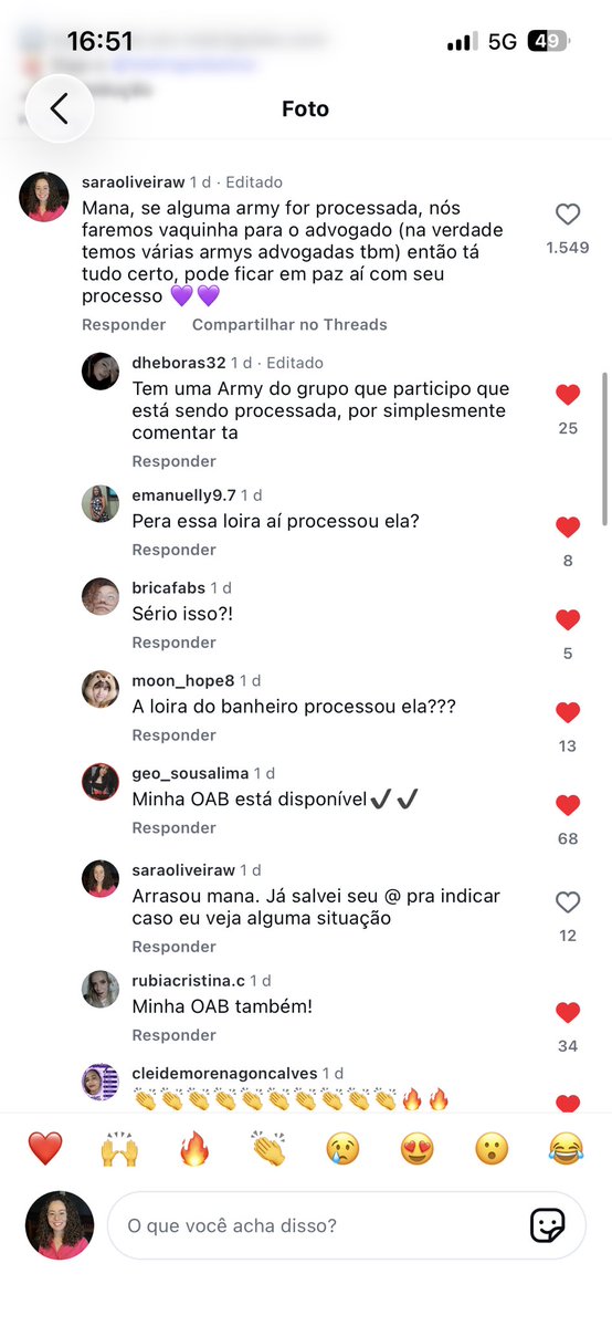 saraoliveiraw's tweet photo. Comentei num post do metrópoles e várias advogadas se ofereceram para defender as armys que possam ser processadas pela lindona lá.
Vou deixar print aqui para quem precisar entrar em contato com quem se ofereceu.
+
#army #bts #comandoroxo (amei esse último 😂) https://t.co/9ViBs2AfNJ