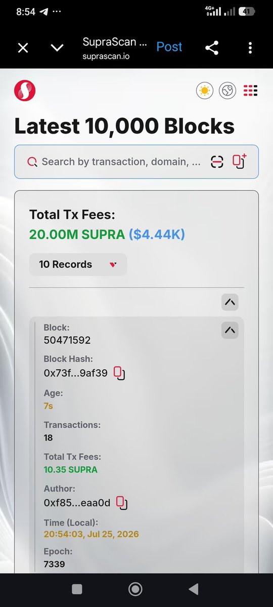 MaaziEgo's tweet photo. The $Supra network has accumulated more than 20M $SUPRA in gas fees in just two months. Quietly building. Quietly growing. The numbers tell the story. 📈

#Supra https://t.co/PDmouPIb4C