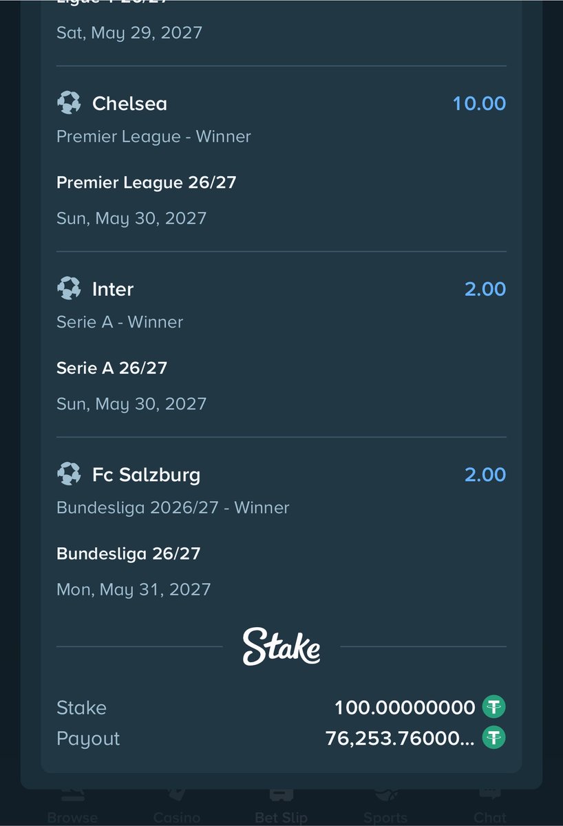 Mrbankstips's tweet photo. Outright winner bet on Stake 

$100 to win $76.3k 

https://t.co/SWTllwIaB6

Register an account with stake account via link https://t.co/zNIDVi9VVx

Use welcome code ‘banks’ for weekly airdrops and bonuses 

Get the iOS app via link https://t.co/BH533u52QL

You can always contact https://t.co/oeZHXM47XD for all stake bet deposits 

Join telegram channel https://t.co/onNA2IpWas

Use stake shield for better chances of winning ✅

Bet responsibly 🔞🔞🔞