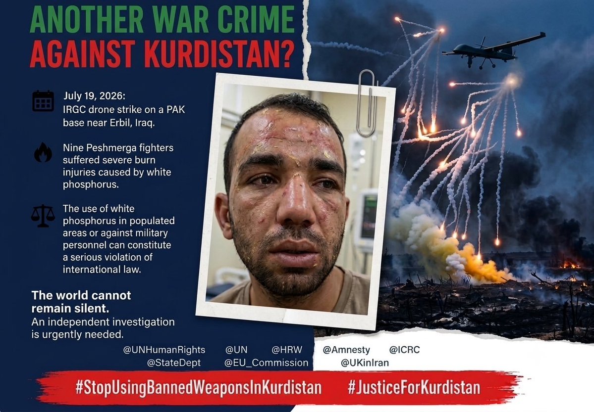 hemn_khastan's tweet photo. Rise up your voice against using banned weapons by the Iranian terror state in Kurdistan
#StopUsingBannedWeaponsInKurdistan
#JusticeForKurdistan https://t.co/B6aV6IKeHR