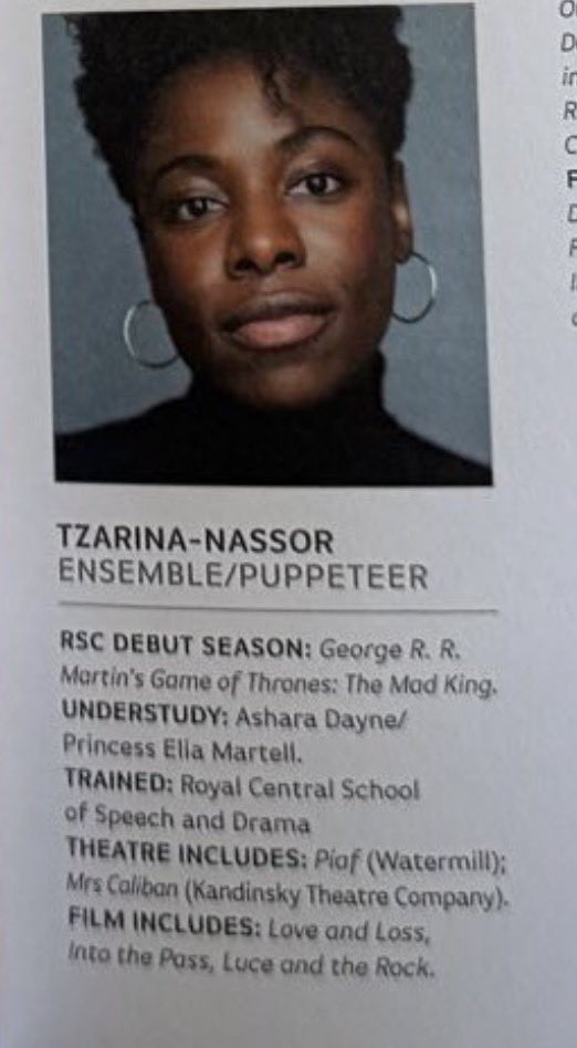 BOOKELIAMARTELL's tweet photo. Tzarina-Nassor is an understudy for Elia Martell and Ashara Dayne in The Stage Play Game of Thrones: "The Mad King." https://t.co/ocx600llWv