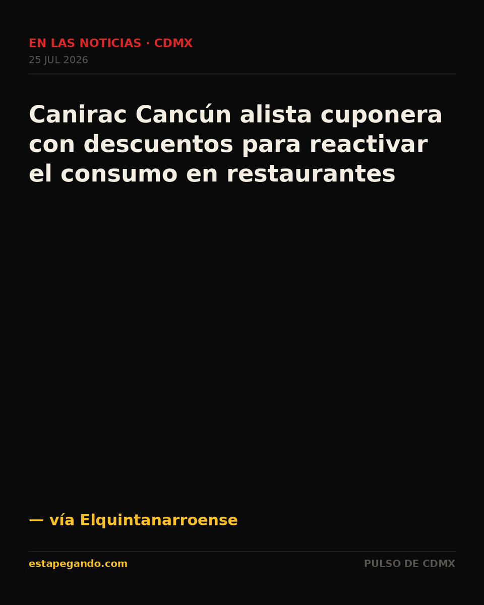 EstapegandoMX's tweet photo. En las noticias · CDMX
Canirac Cancún alista cuponera con descuentos para reactivar el consumo en restaurantes
— vía Elquintanarroense
#estapegando #CDMX #ComidaCDMX https://t.co/IeUQPf6020
