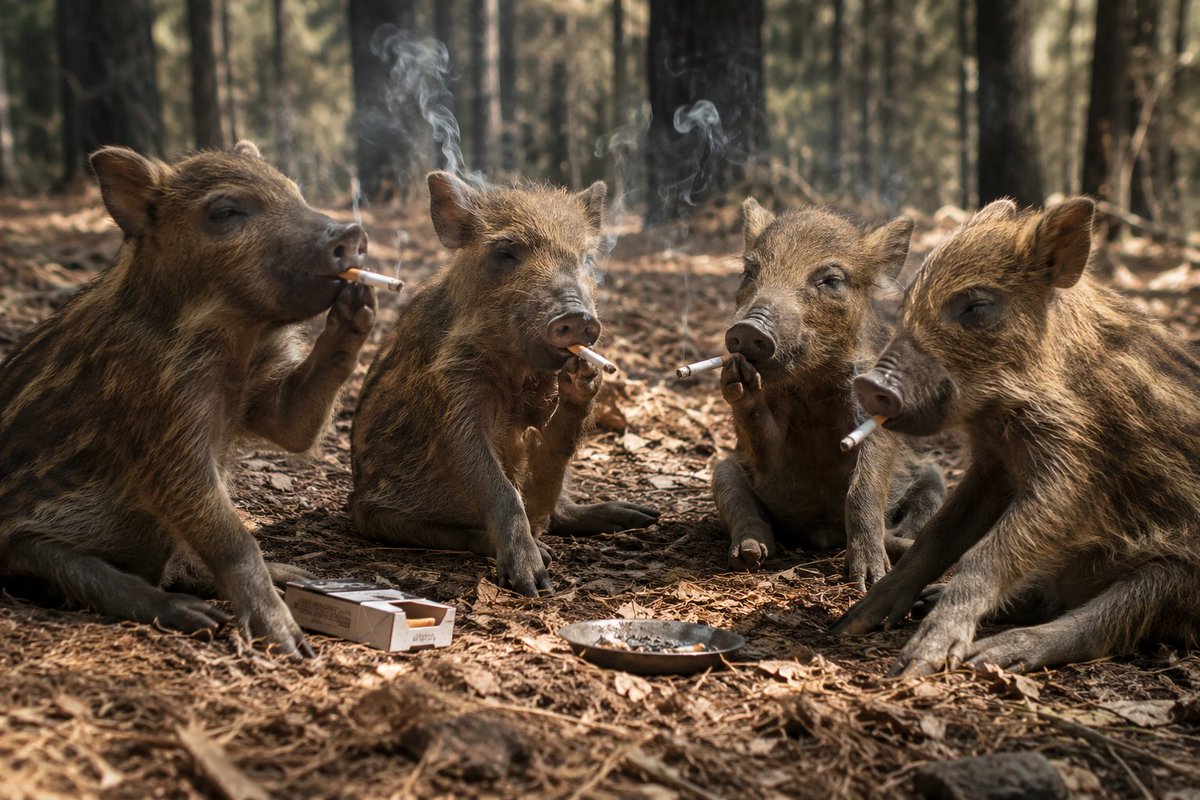 vainsan's tweet photo. @aliciapleure @DidierMaisto Dimanche 12 juillet à 15:37, j'étais en balade dans la forêt  de Fontainebleau et j'ai surpris quatre marcassins en train de fumer en cachette. Je ne voudrais pas les accuser à tort mais je commence à douter. https://t.co/H54L7GkRY6
