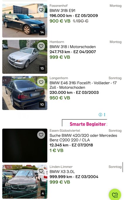 Sfrdan1e's tweet photo. Almanya Türkiye’ye bizdeki ikinci el araçları alın Export olarak diyor ama Türkiye kabul etmiyor.
Bugün Türkiye kabul etse herkesin altında en kötü BMW 3 serisi olur her evde bir araba olur Bulgaristan ve Romanya alıyor. 
Halkın güzel arabalara biner kötü mü? https://t.co/JK0nsc4ziA