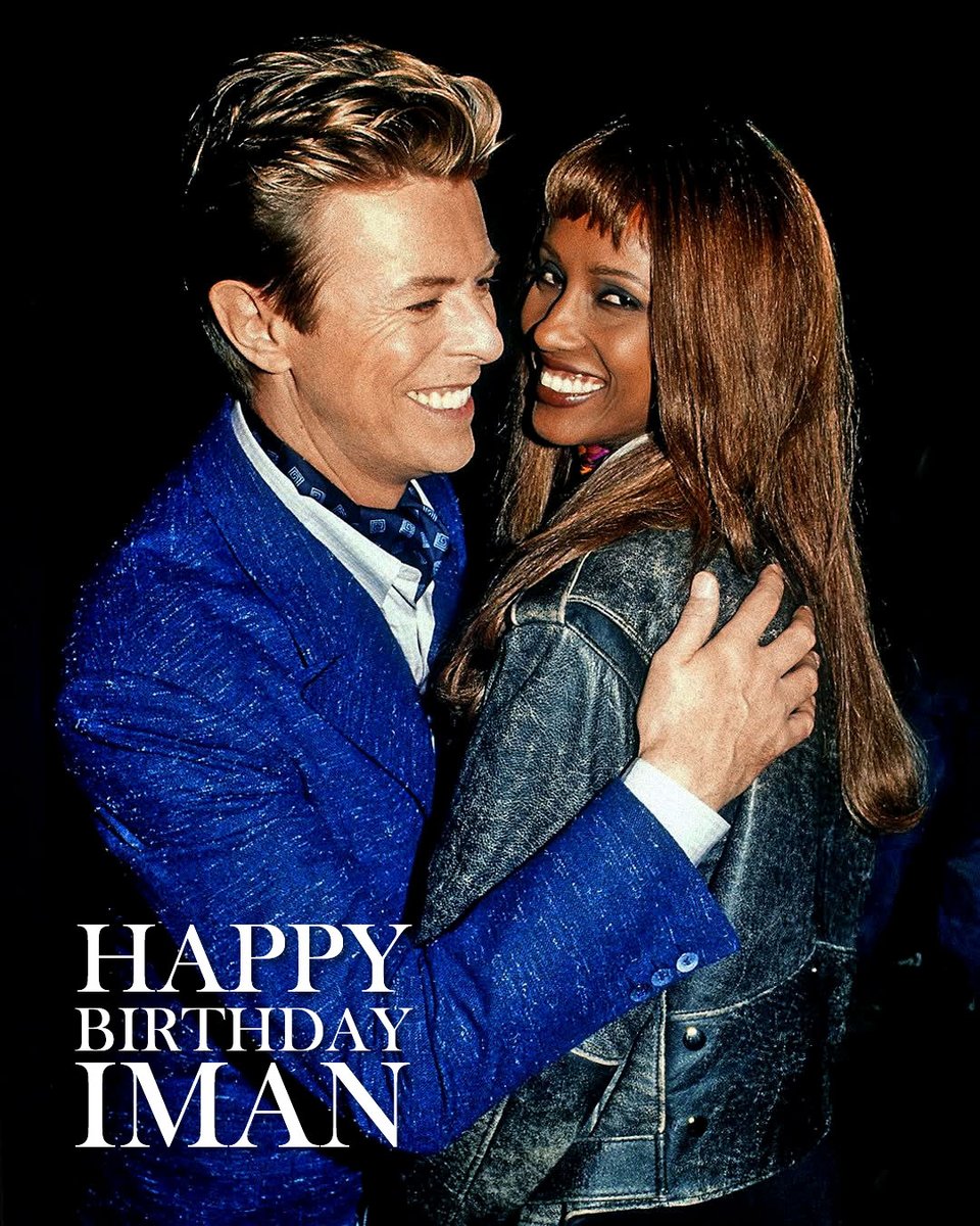 DavidBowieReal's tweet photo. HAPPY BIRTHDAY IMAN

“We reach out over race and hold each other’s hands…”

We hope you’re having a beautiful birthday, Iman.

The birthday lady is pictured here with her husband in 1993. Jeffrey Mayer took the shot during the video shoot for the Black Tie White Noise single.

Much love to you Iman, from all here at DBHQ.

#ImanBirthday #DavidAndIman #EternalLove