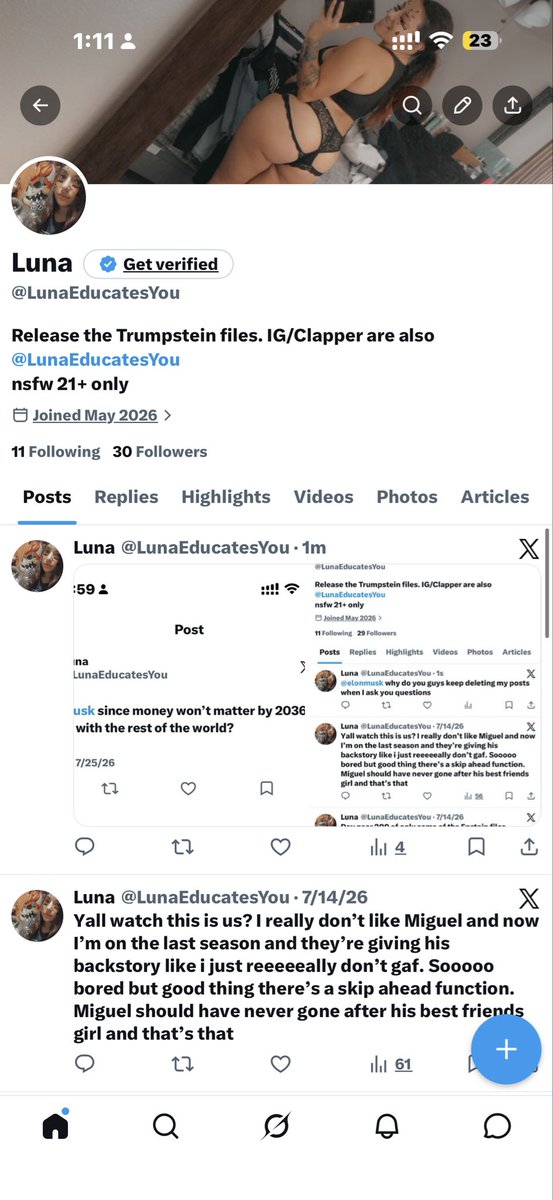 LunaEducatesYou's tweet photo. @elonmusk do you delete everyones post that tags you? https://t.co/BwxPrm8MYp