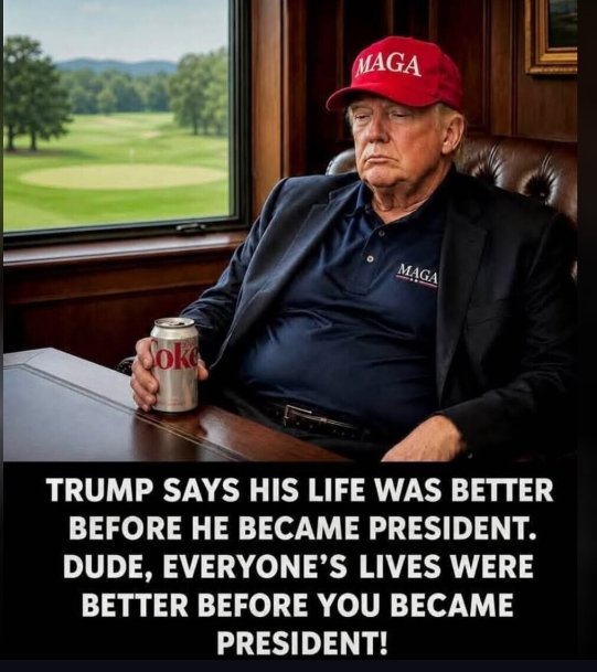 Abigail_M2050's tweet photo. TRUMP: "I HAD A BETTER LIFE BEFORE I BECAME PRESIDENT" - AND WE HAD A BETTER COUNTRY BEFORE YOU BECAME PRESIDENT, YOU SELFISH PIECE OF SHIT! https://t.co/7LnoHzTGeO