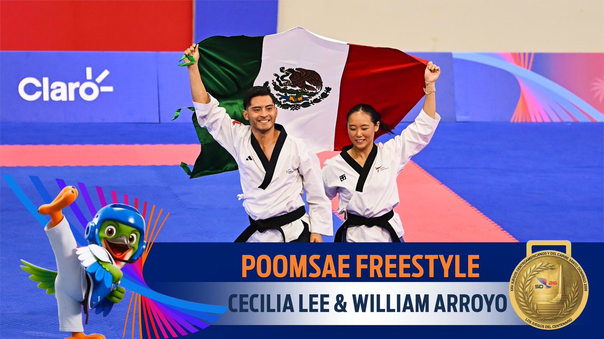 FOXSportsMX's tweet photo. 🇲🇽😎🥇¡¡¡YA SON 7 OROS DE MÉXICO EN SANTO DOMINGO 2026!!!
Cecilia Lee y William Arroyo se colgaron la medalla áurea en Taekwondo Poomsae Freestyle, con una puntuación de 8.680👏💯.
¡LAS PRESEAS TRICOLORES DEL DÍA!👀💥
🥇7️⃣
🥈4️⃣
🥉4️⃣
#JCCxFSMX https://t.co/eUfPvKXNjr
