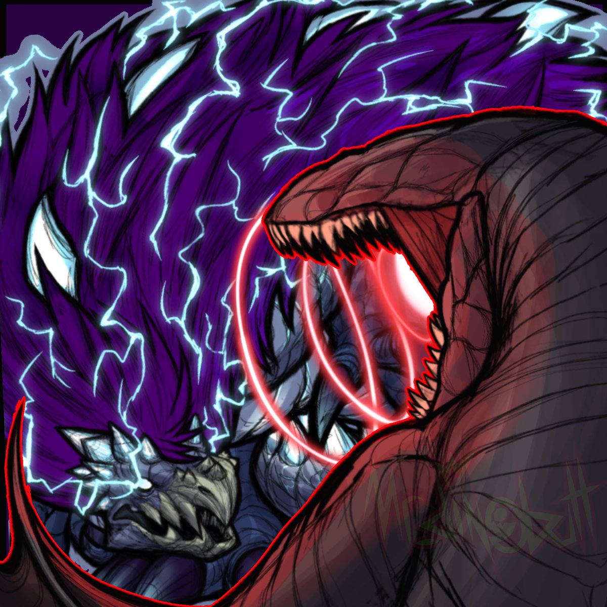 mr_dinobutt's tweet photo. Sixteenth attack goes out to @spicy_popsicle_arts of her OC, Nasu vs. Gethlirh!!! (My Kaiju OC!)

#artfight #teamcomedy https://t.co/eJQuIhmHnm