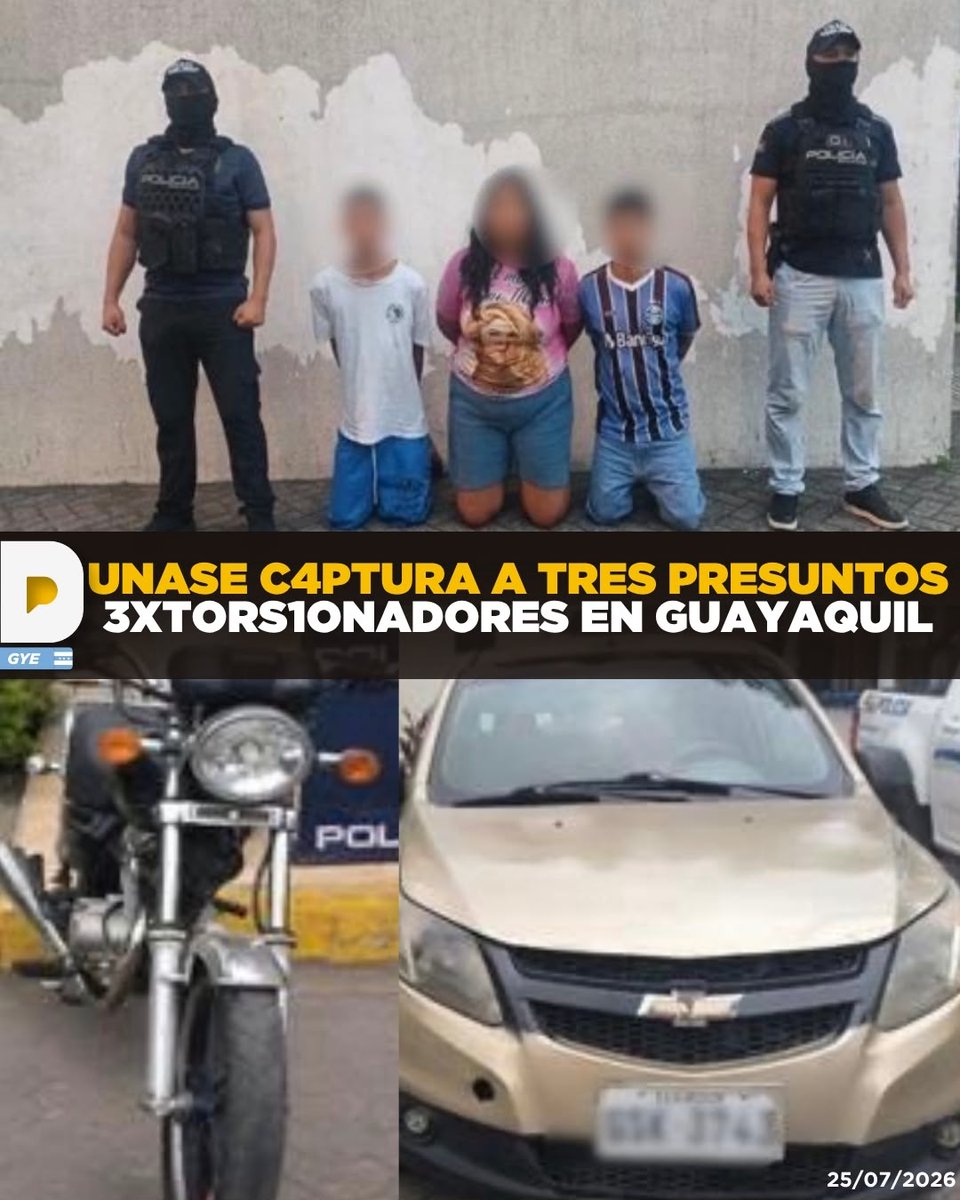LaPosta_Ecu's tweet photo. Cayeron tras exigir dinero a un comerciante a cambio de "respetar su vida". Agentes de la UNASE dieron con el paradero de 3 personas señaladas de 3xt0rsión en Guayaquil. Como parte del operativo, se incautaron vehículos y panfletos que serían indicios clave del caso. https://t.co/35i7oGdeSs