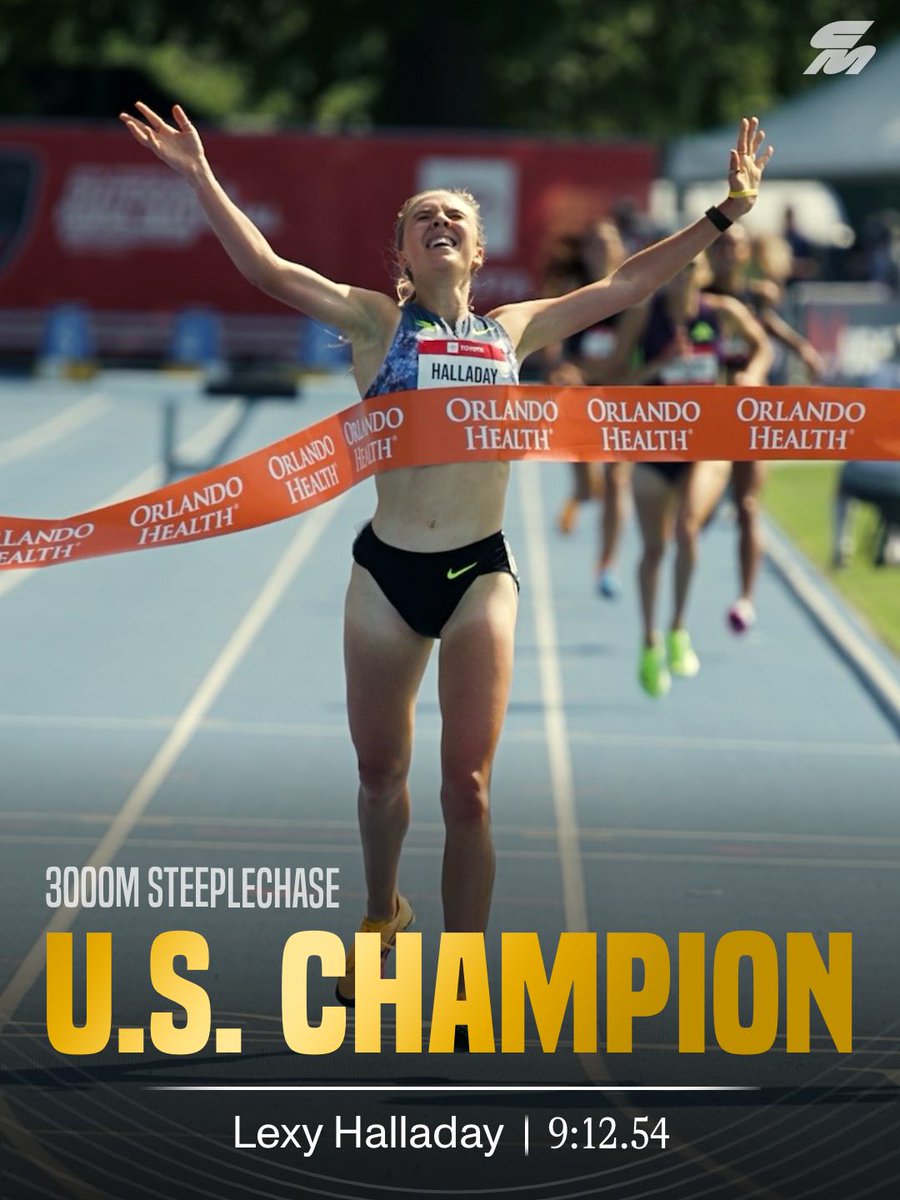 CitiusMag's tweet photo. AN ICAHNIC WIN 🏆 

Lexy Halladay-Lowry defends her #USATFoutdoor title in the steeplechase with a stadium record 9:12.54, using a devastating final 600m to pull away from runner-up Gabbi Jennings and claim her first win of the season with the championship on the line. https://t.co/7cqTkuq6Xv