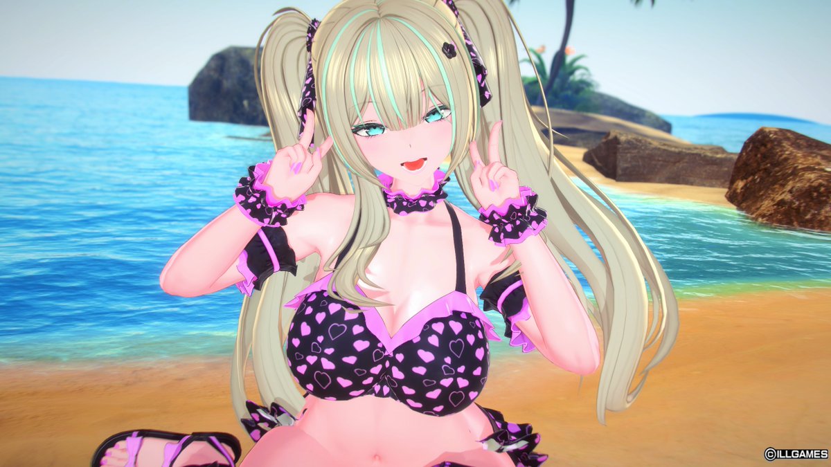 HRAQ_New's tweet photo. まーたツインテ娘作ってる奴～ｗ
コーデに困ったら黒ピンクにしとけばええ

あとはJK制服もどきの水着
ああ＾～至急、ブラウスとスカートとネクタイくれや
#あまろけ https://t.co/tkAAWLiP5O