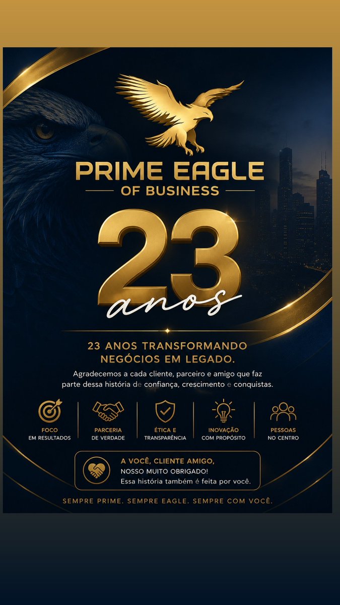 aprimeeagle's tweet photo. Há 23 anos, escolhemos transformar negócios com inteligência.

Cada empresa estruturada, cada patrimônio protegido, cada decisão estratégica e cada sonho empresarial que ajudamos a construir faz parte da nossa história. https://t.co/SYKTcf5kvu